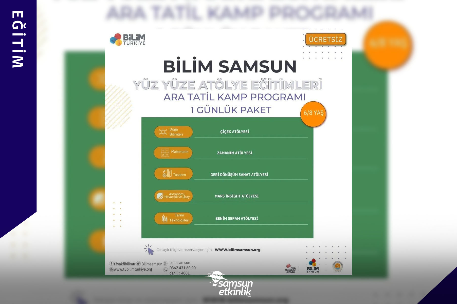 Bilim Samsun Yüz Yüze Atölye Eğitimleri
